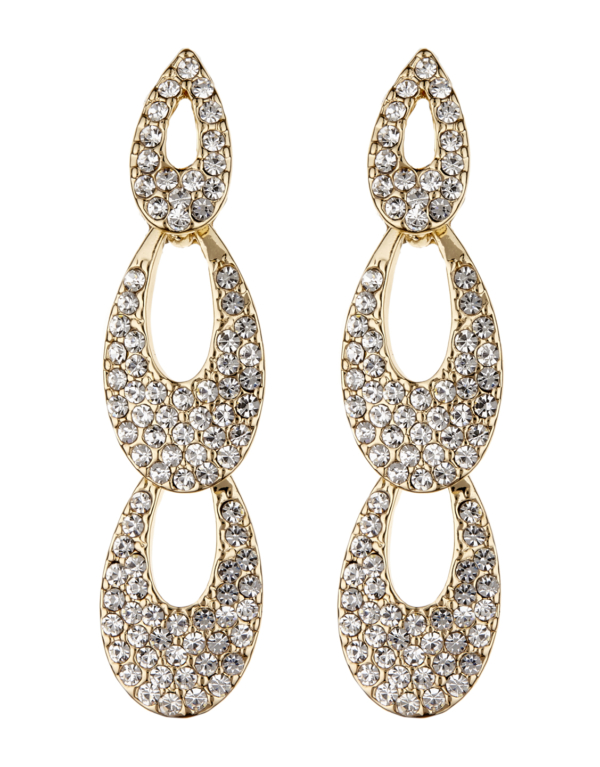 Clip On Earrings - Blake G - gold drop earring with clear crystals