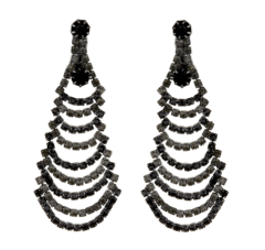 Clip On Earrings - Bruna - gunmetal grey earring with black and grey crystals