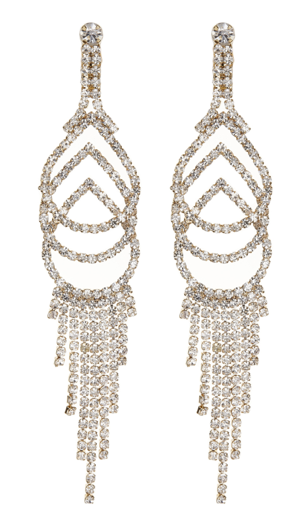 Clip On Earrings - Cael G - gold chandelier earring with clear crystals