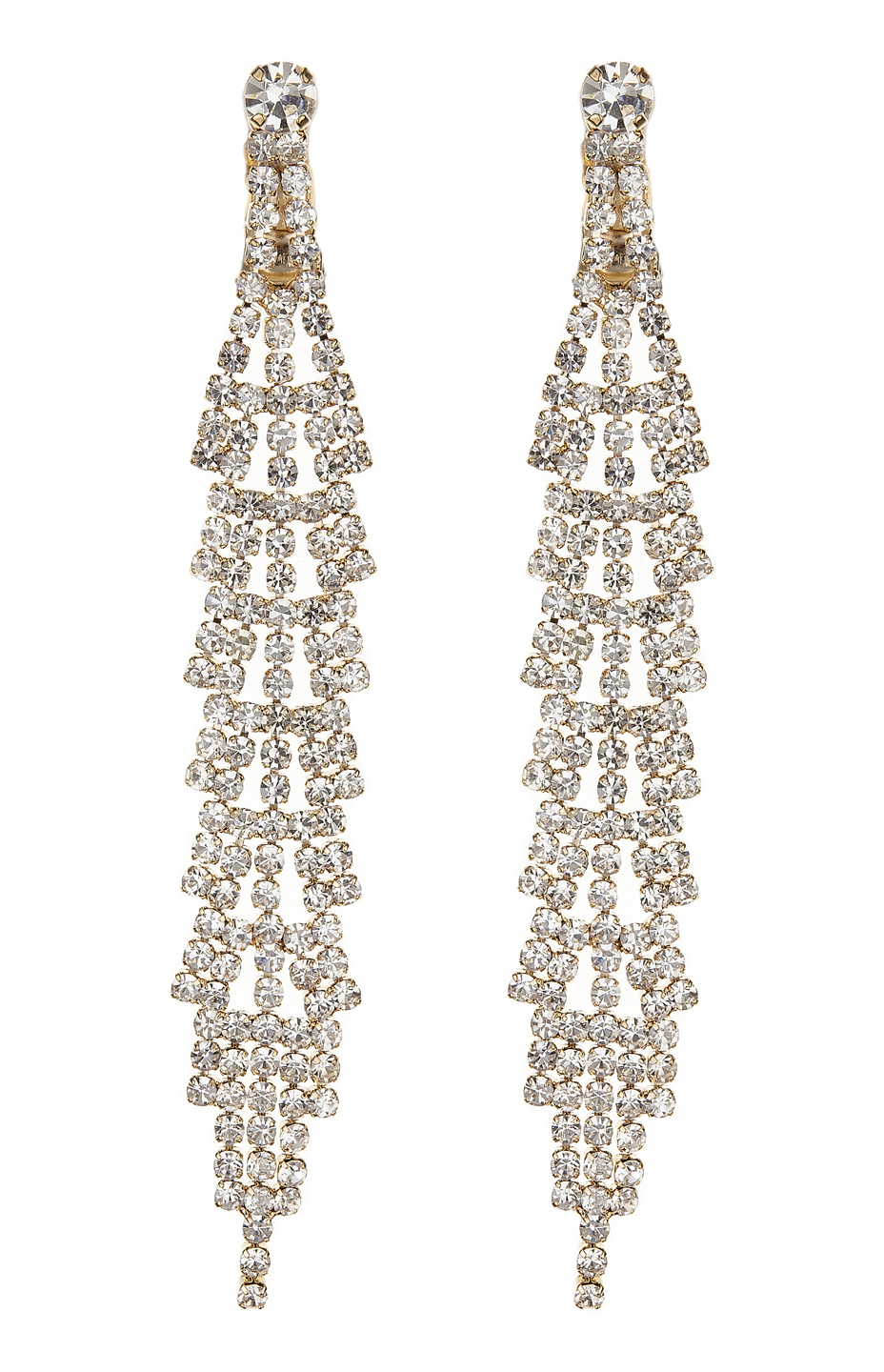 Clip On Earrings - Cain G - gold drop earring with clear crystals