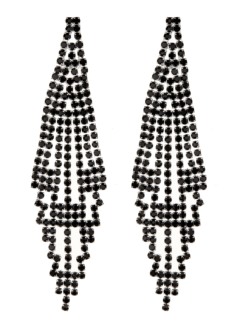 Clip On Earrings - Canei B - silver chandelier earring with black crystals