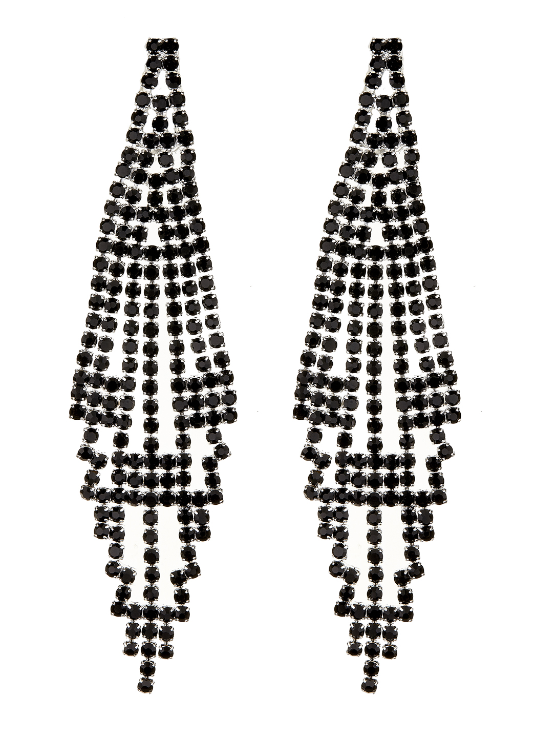 Bello London Orecchini A Clip Placcati Argento Con Cristalli Neri - Modello Canei B - Per Orecchie Non Forate