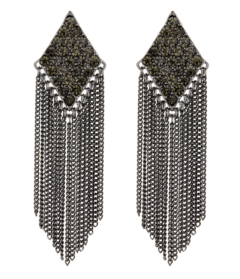 Clip On Earrings - Carys B - gunmetal grey earring with crystals and a chain fringe