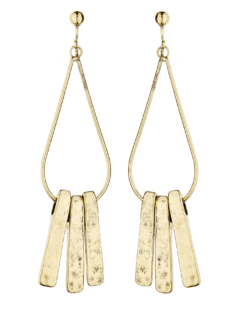 Clip On Earrings - Kaila - antique gold plated drop earring with three bars