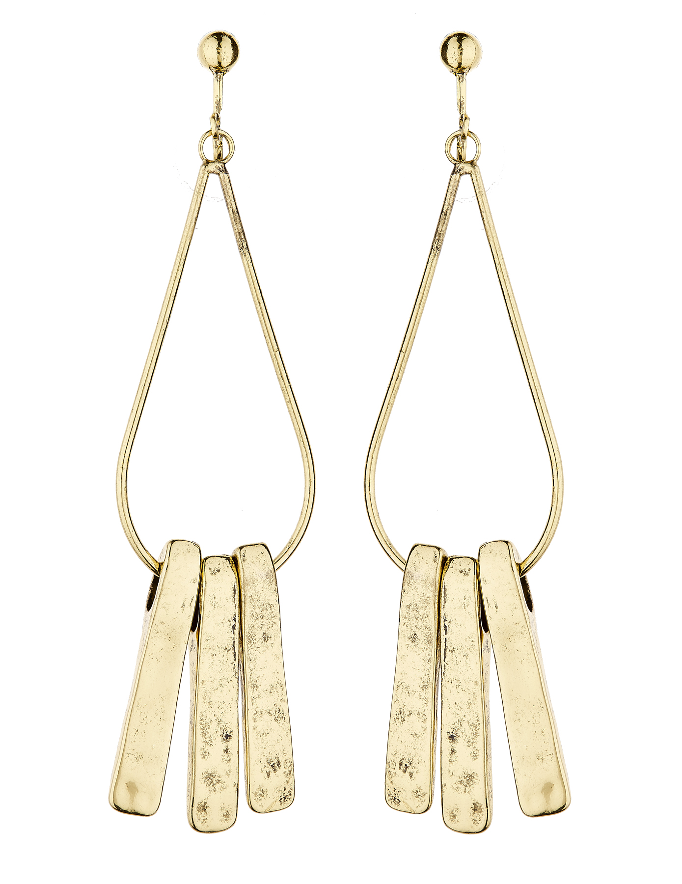 Clip On Earrings - Kaila - antique gold plated drop earring with three bars