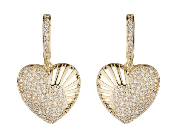 Clip On Earrings - Nafisa G - gold heart earring with clear cubic zirconia crystals