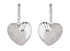 Clip On Earrings - Nafisa S - silver heart earring with clear cubic zirconia crystals