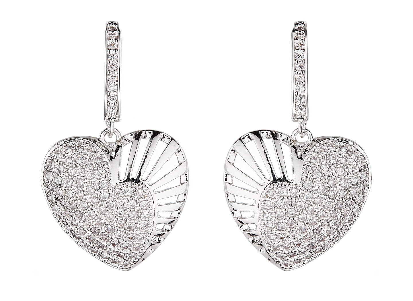 Clip On Earrings - Nafisa S - silver heart earring with clear cubic zirconia crystals