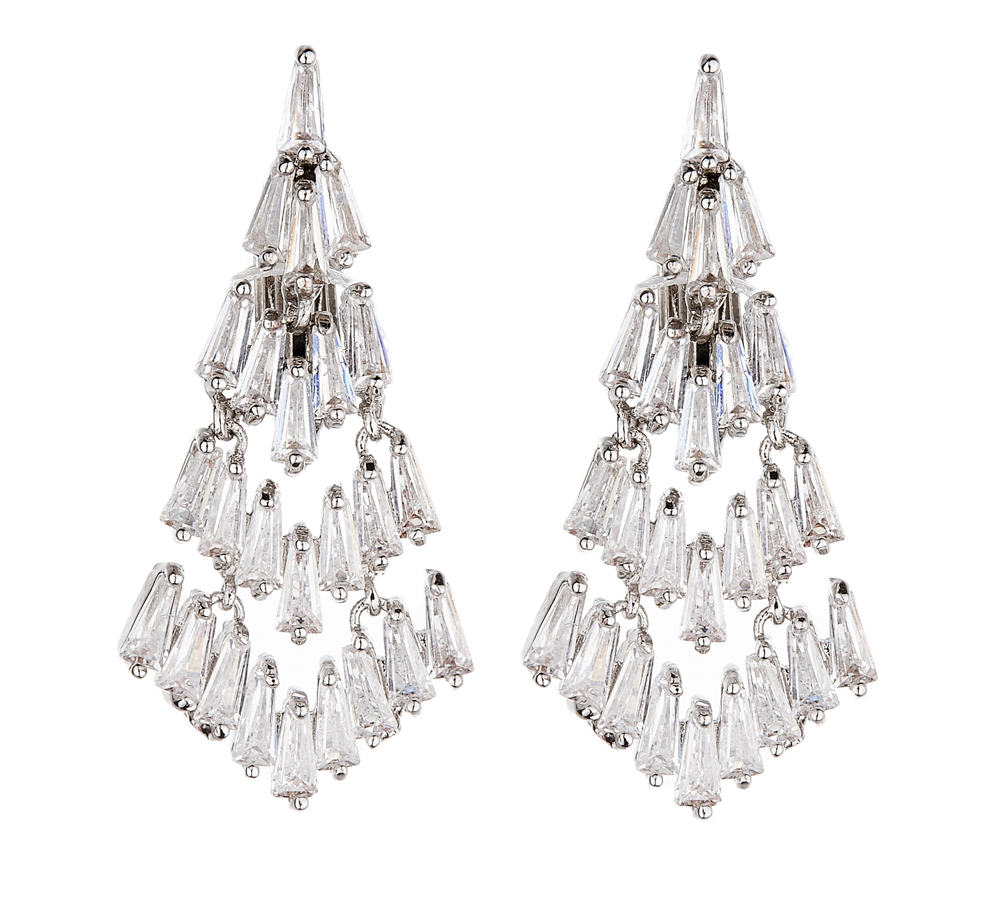 Clip On Earrings - Naki - silver luxury drop earring with cubic zirconia stones