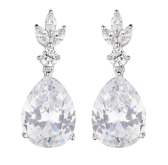 Clip On Earrings - Nala - silver luxury drop earring with cubic zirconia crystals and stones