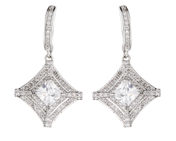 Clip On Earrings - Nariko - silver luxury drop earring with cubic zirconia crystals and stones