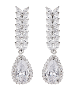 Clip On Earrings - Neena - silver luxury drop earring with cubic zirconia crystals and stones