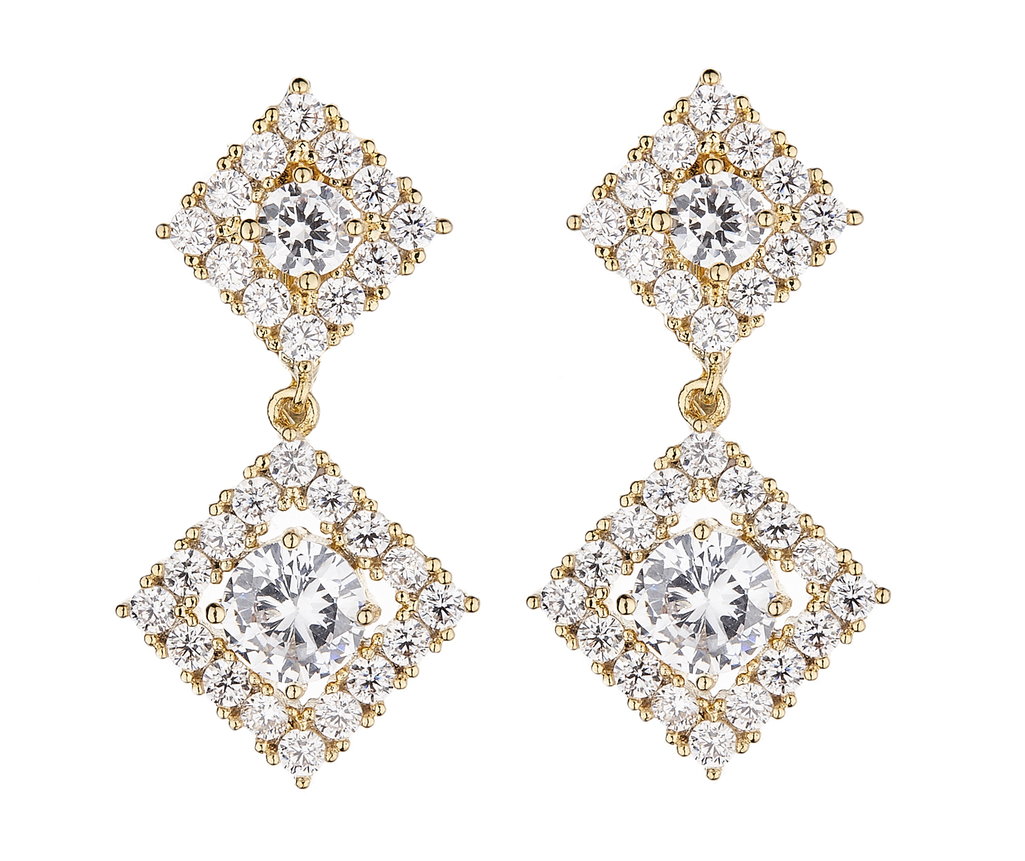 Clip On Earrings - Novia G - gold luxury drop earring with cubic zirconia crystals and stones