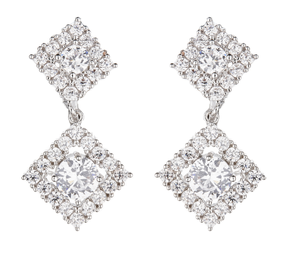 Clip On Earrings - Novia S - silver luxury drop earring with cubic zirconia crystals and stones
