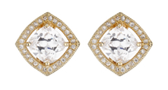 Clip On Earrings - Noya G - gold luxury stud earring with a square cubic zirconia stone and crystals