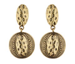 Clip On Earrings - Brasen G - antique gold Aztec design dangle earring
