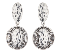 Clip On Earrings - Brasen S - antique silver Aztec design dangle earring