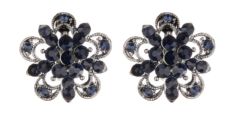Clip On Earrings - Cotia - gunmetal grey stud earring with dark blue crystals