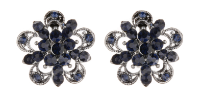 Clip On Earrings - Cotia - gunmetal grey stud earring with dark blue crystals