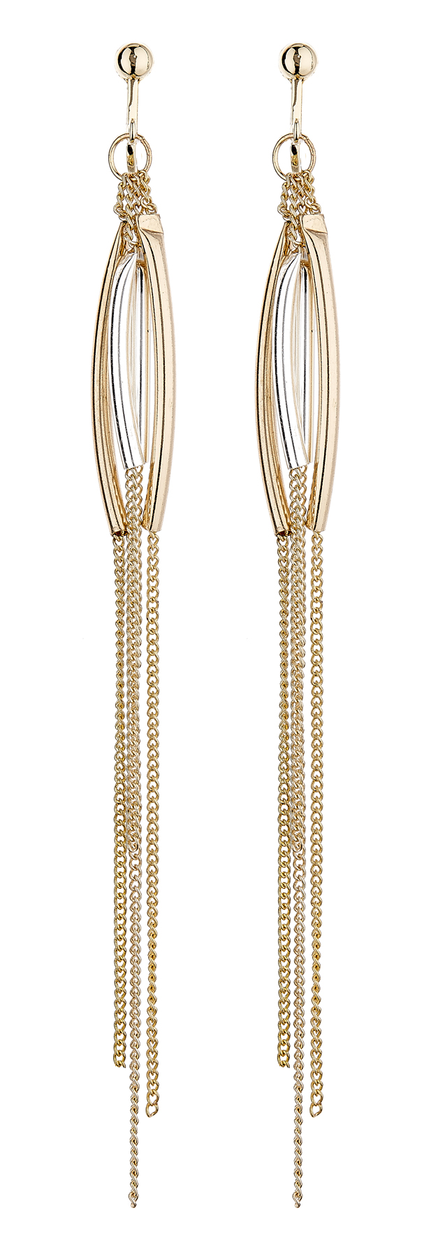 Clip On Earrings - Darcie - gold dangle earring with long chains