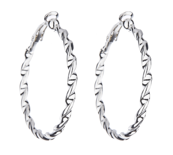 Clip On Earrings - Dawn S - silver hoop earring in a twisted rope design