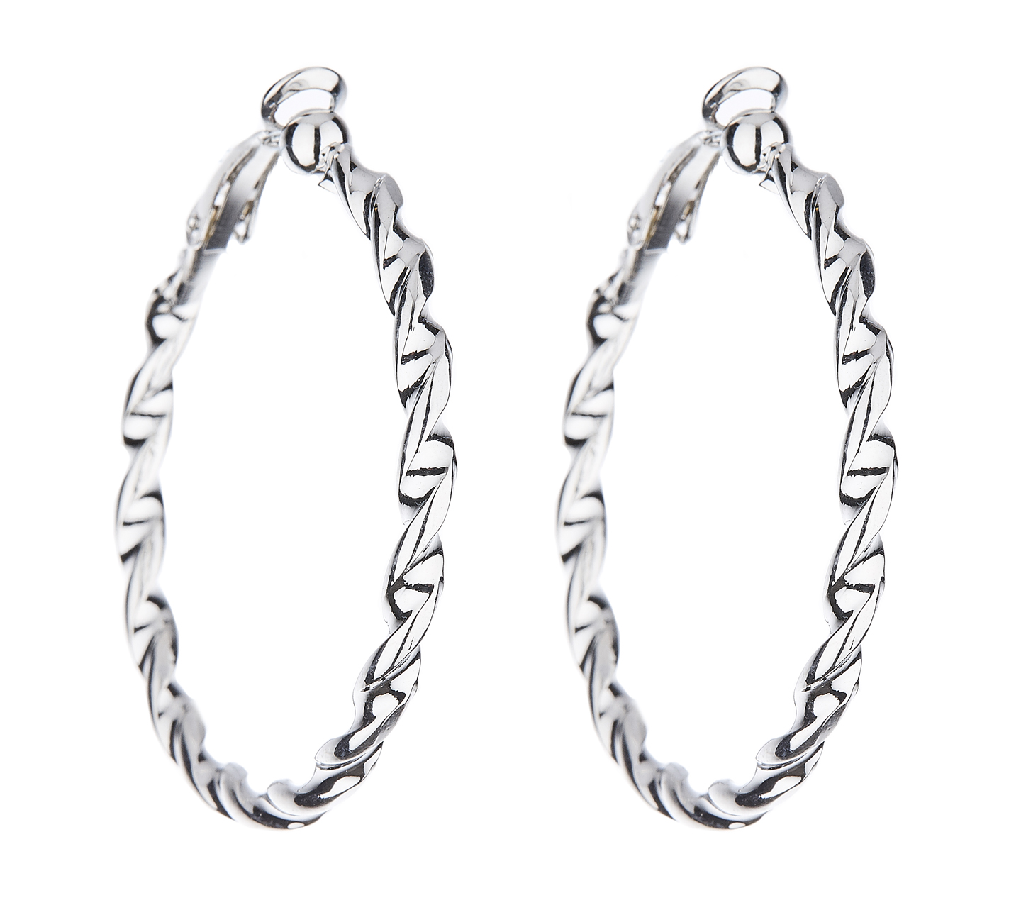 Clip On Earrings - Dawn S - silver hoop earring in a twisted rope design
