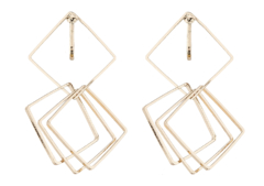 Clip On Earrings - Dea G - gold dangle earring with four linked squares
