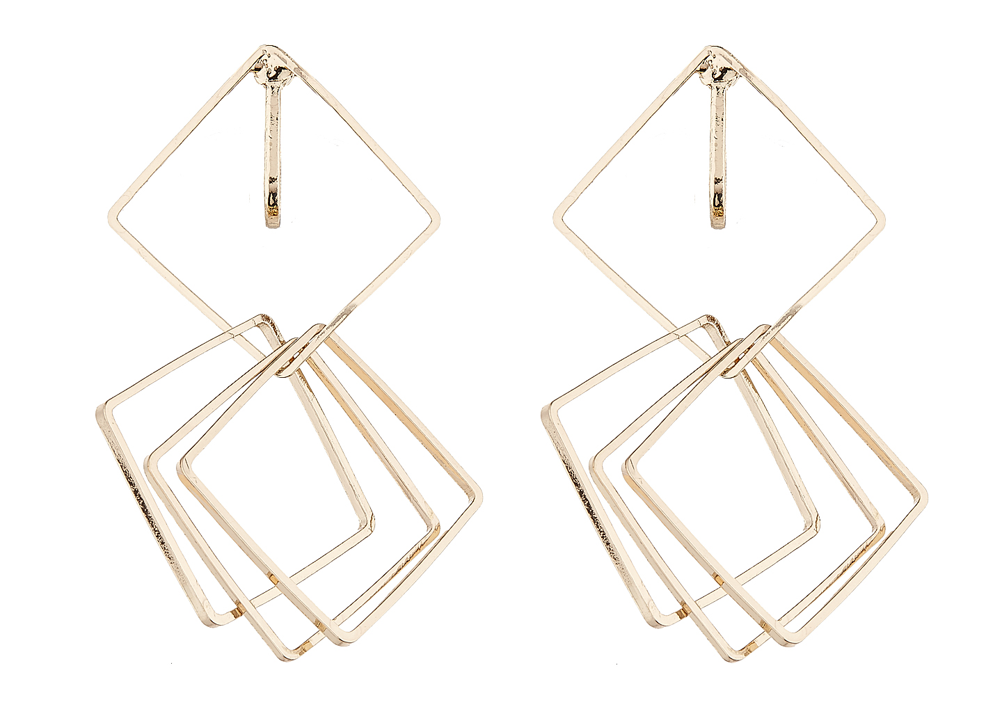 Clip On Earrings - Dea G - gold dangle earring with four linked squares