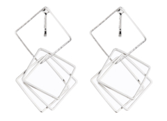 Clip On Earrings - Dea S - silver dangle earring with four linked squares
