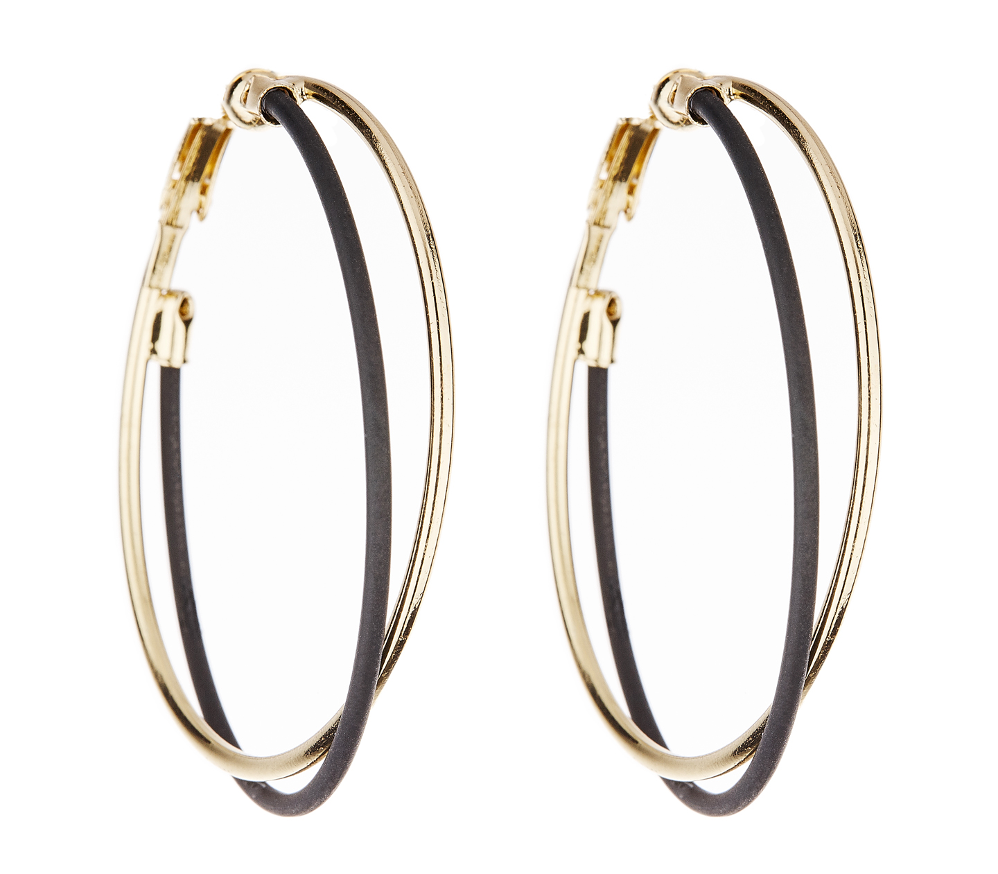 Clip On Earrings - Della - gold hoop earring with black and gold hoops