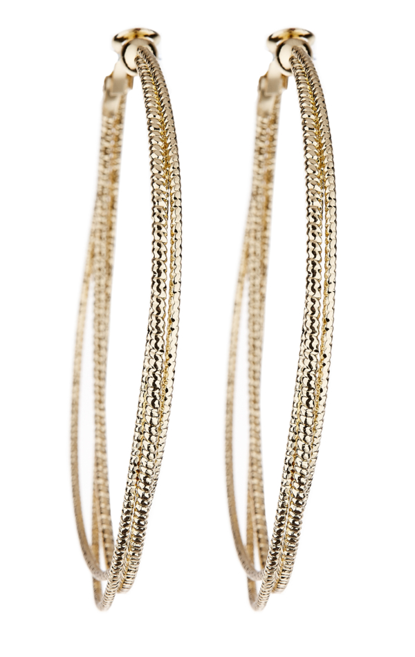Clip On Earrings - Delta - gold hoop earring with three gold hoops