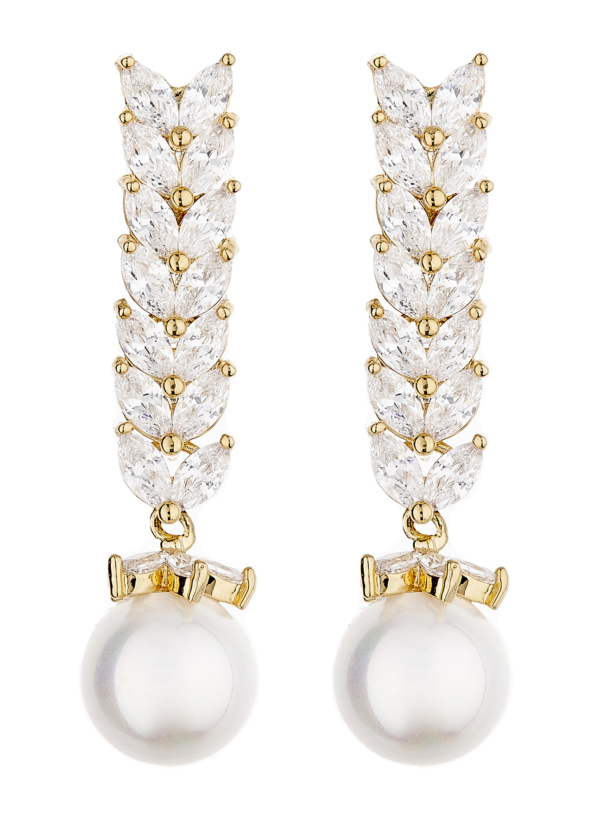 Clip On Earrings - Naomi G - gold luxury drop earring with a pearl and cubic zirconia stones