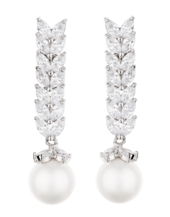 Clip On Earrings - Naomi S - silver luxury drop earring with a pearl and cubic zirconia stones