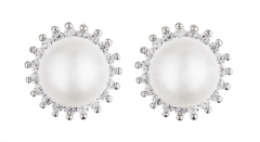 Clip On Earrings - Neha - silver luxury stud earring with a central pearl and crystals