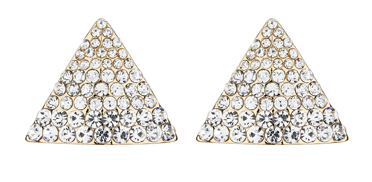 Clip On Earrings - Binta - gold triangle stud earring with clear crystals