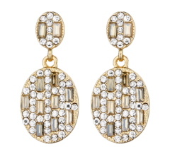 Clip On Earrings - Botan - gold dangle earring with clear and gold crystals