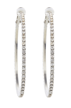 Clip On Earrings - Karina S - silver hoops with clear crystals