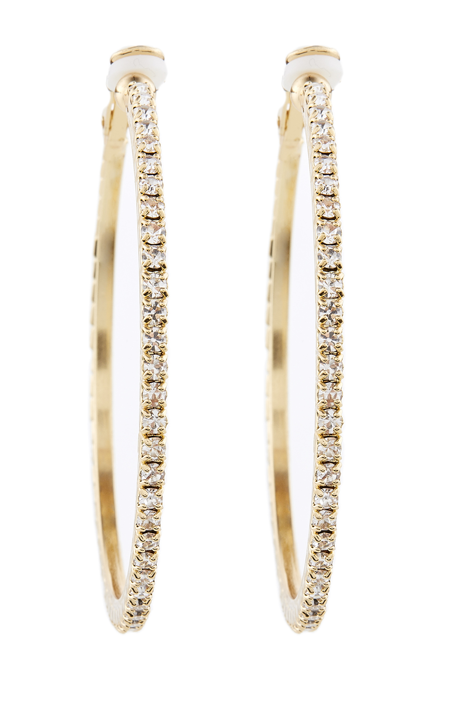 Clip On Earrings - Karina G - gold hoops with clear crystals