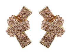 Clip On Earrings - Kalwa - gold knot stud earring with rhinestone crystals