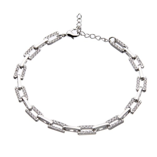 Silver linked bracelet with clear crystals - Navit