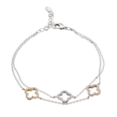 Silver fine double chain Bracelet with crystals set in gold, silver and rose gold - Nakee
