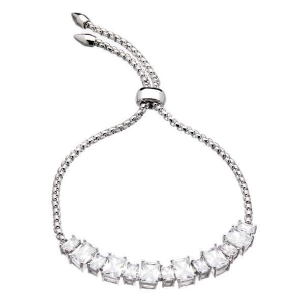 Silver strand Bracelet - adjustable sliding clasp with Cubic Zirconia Stones - Naya