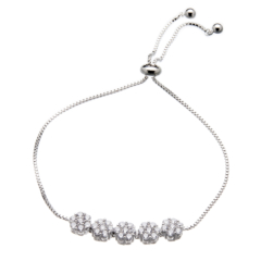 Silver Bracelet - adjustable sliding clasp with sparkling Cubic Zirconia crystals - Nicci