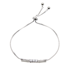 Silver Bracelet - adjustable sliding clasp with sparkling Cubic Zirconia crystals - Nyda