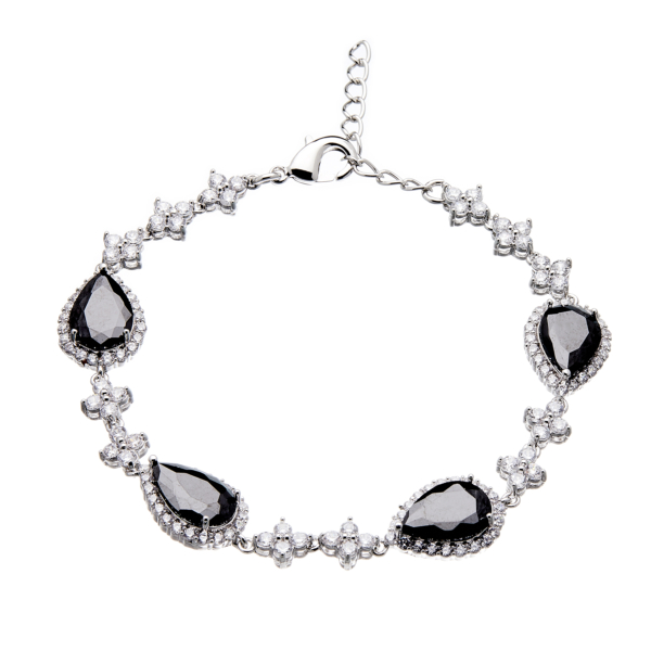Bracelet - silver with black Cubic Zirconia Stones and clear crystals - Nera