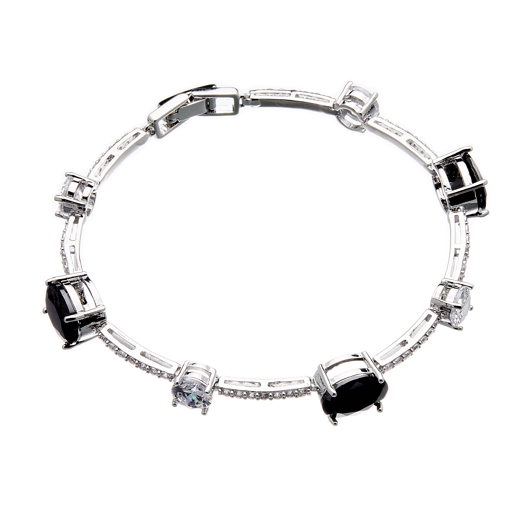 Bracelet - silver with black Cubic Zirconia Stones and clear crystals - Nerio