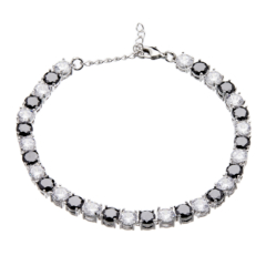 Bracelet - silver with black and clear Cubic Zirconia Stones - Nasha