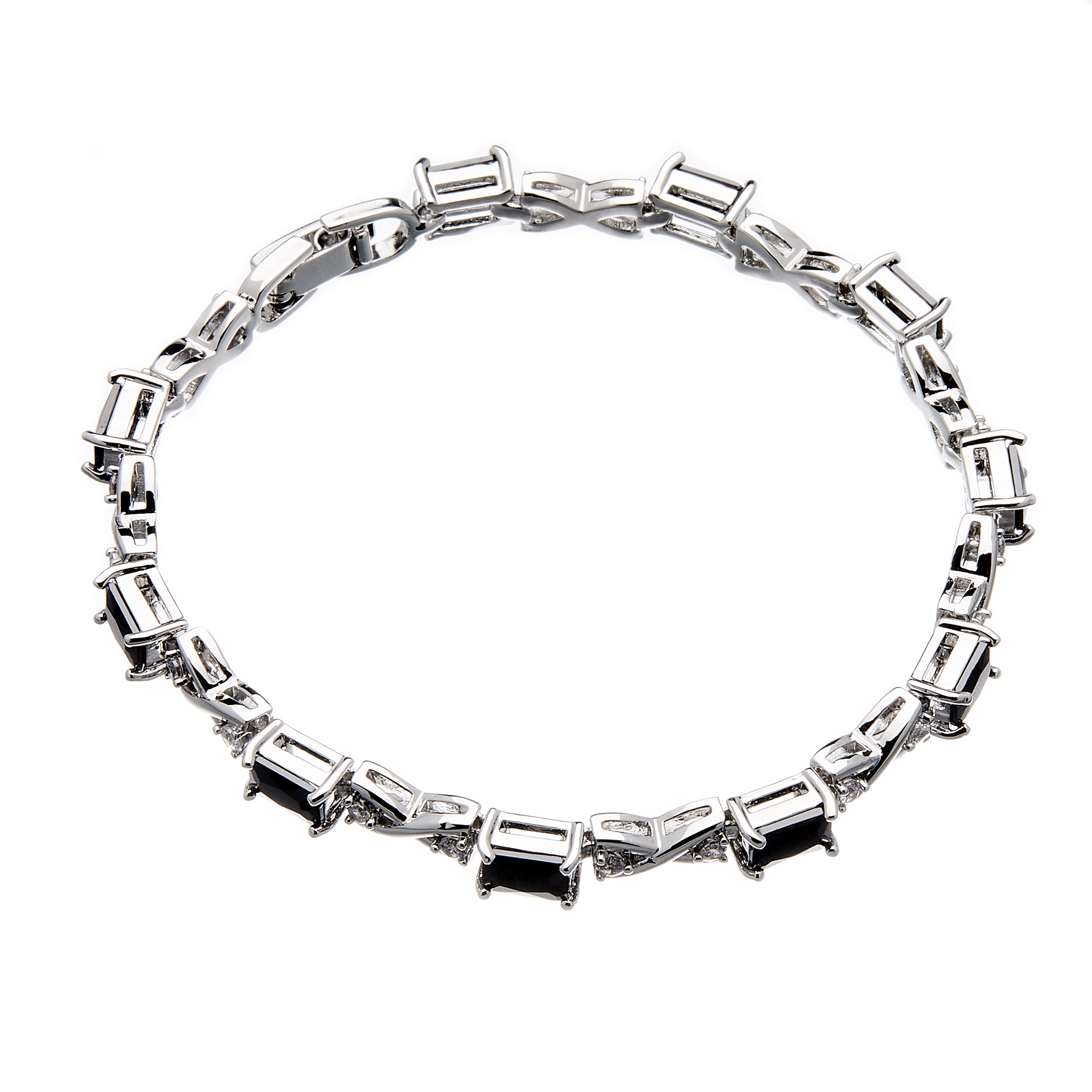 Bracelet - silver with black Cubic Zirconia Stones and clear crystals - Nasnan