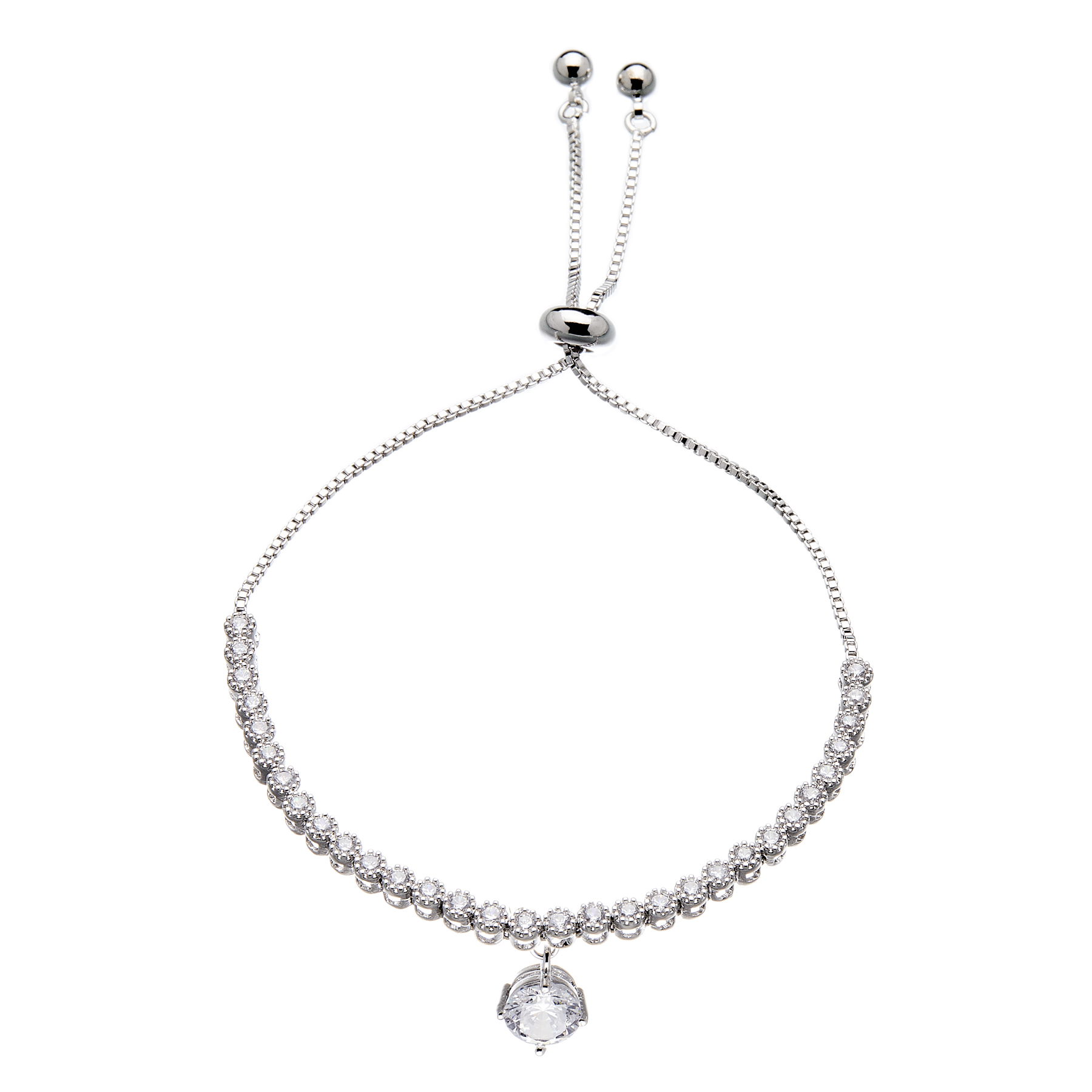 Silver Bracelet - adjustable sliding clasp with a drop Cubic Zirconia stone - Nea