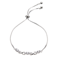 Silver Infinity Friendship Bracelet - adjustable sliding clasp with Cubic Zirconia Stones - Nadea